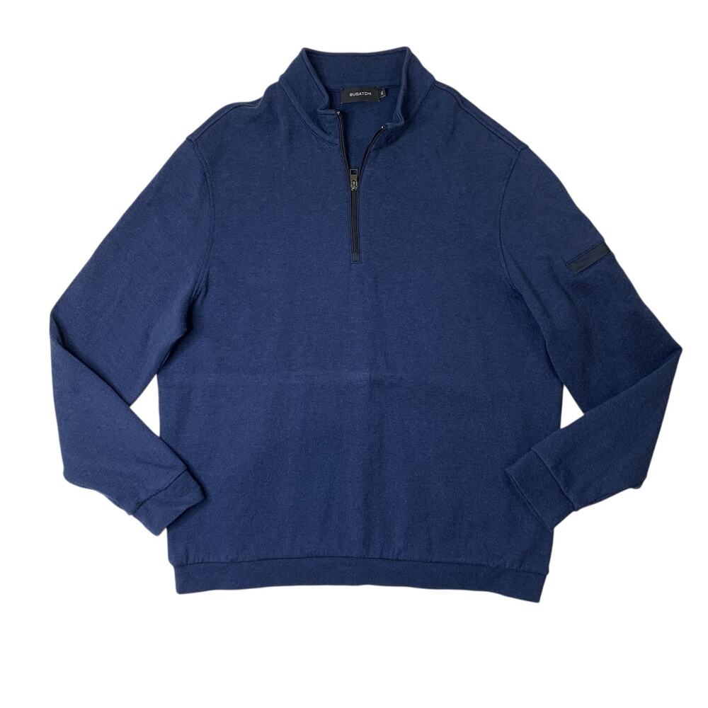 Bugatchi Sweater Men XL Extra Large Navy Blue Quarter Zip Mock Neck Pullover
